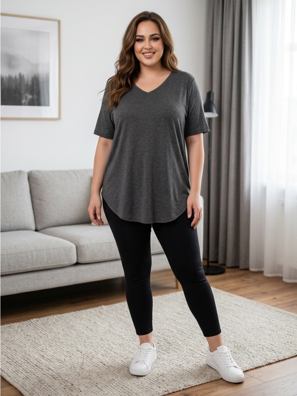 Women's Torrid 2 Tunic Top Gray Knit Sharkbite Hem Blouse Shirt 42” Chest Plus